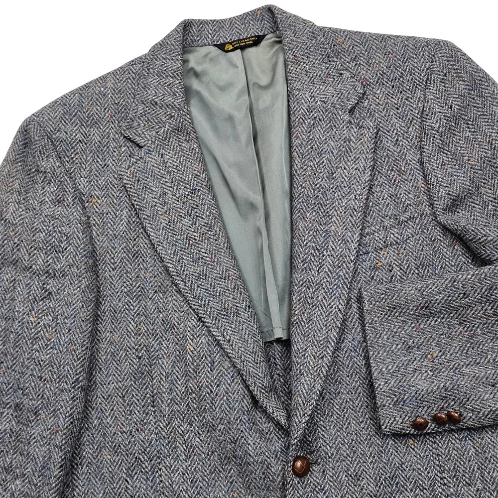 Club Room Harris Tweed Blazer Mens 40R Blue Gray Herringbone Wool Sport Coat Ivy